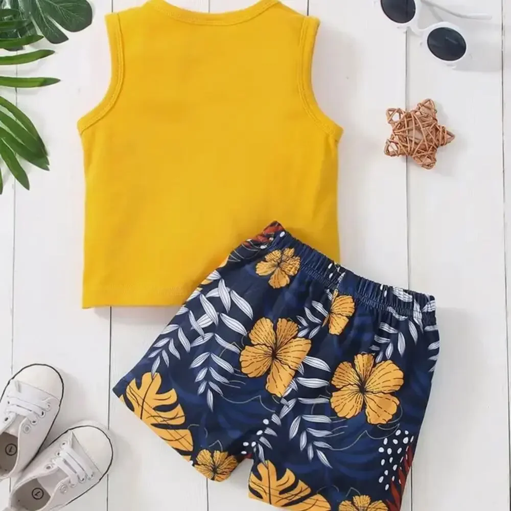 New baby boy summer outfit gold 3-6 months